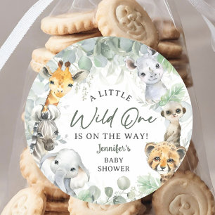 Adesivo Redondo Selvagem Safari de Animais no Jardim Baby Shower