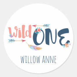 Adesivo Redondo Selvagem Um Primeiro Vinhetas de Aniversário