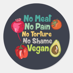 Adesivo Redondo Sem Carne Sem Dor Vegan Dizendo