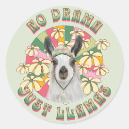 Adesivo Redondo Sem Drama Apenas Lhamas - Groovy Boho Llama