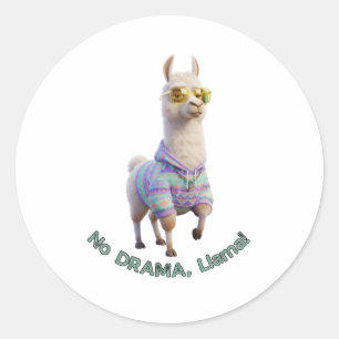 Adesivo Redondo Sem Drama, Lhama! – Lhama Engraçado e Relax