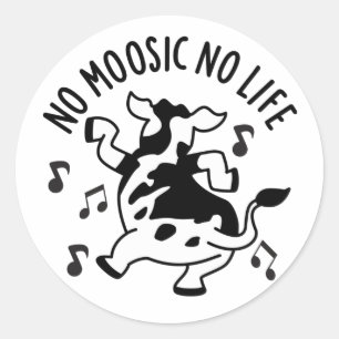 Adesivo Redondo Sem Moísica Sem Vida Curta Música Cow Pun