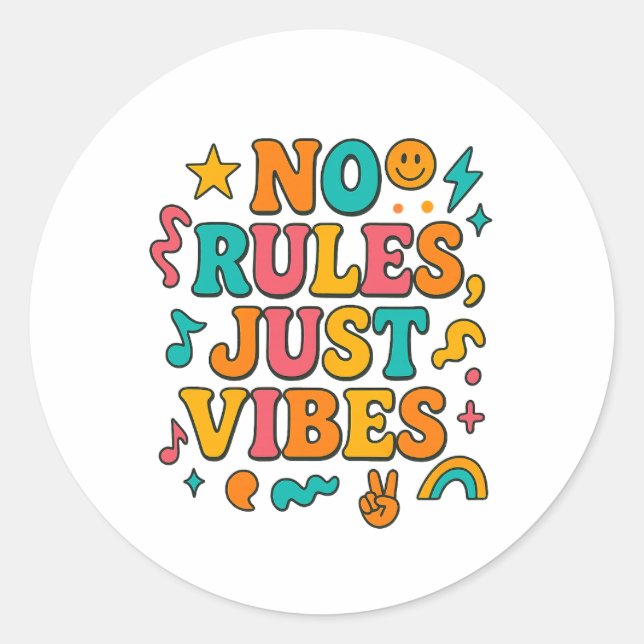 Adesivo Redondo Sem Regras Apenas Vibes Sticker - Retro Funky (Frente)