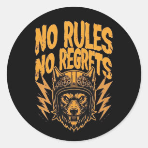 Adesivo Redondo Sem Regras Não Lamenta - Gráfico de Wolf Biker