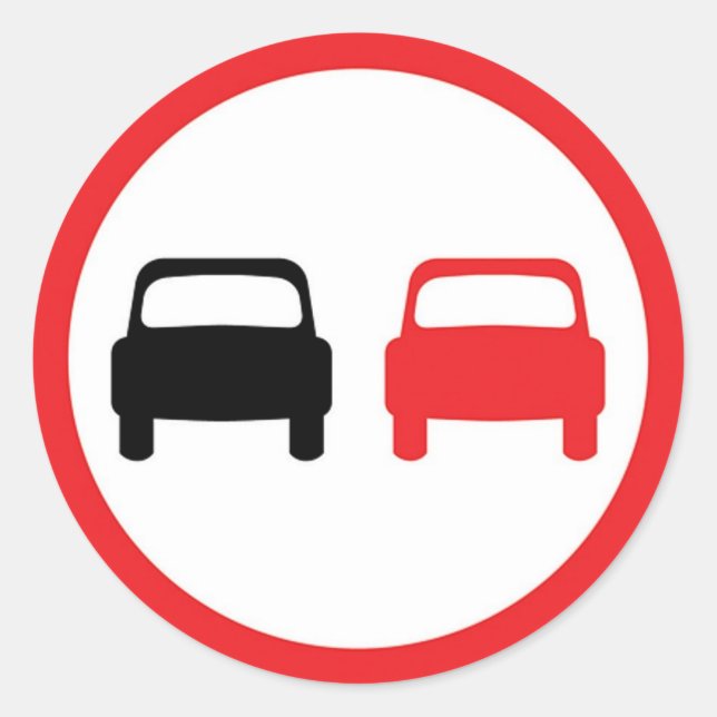 Adesivo redondo sem sinal de tráfego ultrapassado. (Frente)