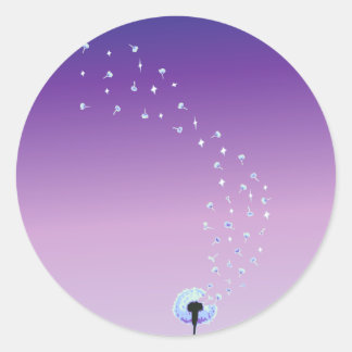 Adesivo Redondo Sementes de Dandelion voando no vento - Roxo
