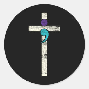 Adesivo Redondo Semicolon Cross Mental Health Awarume Figurume Wa