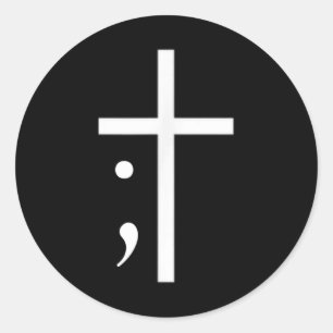Adesivo Redondo Semicolon Cross Tem Fé Prevenção Suicida Em Guerra