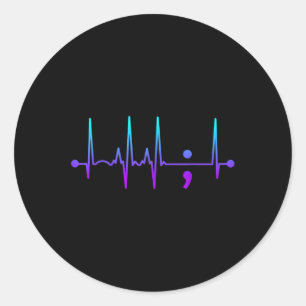Adesivo Redondo Semicolon Heart Beat Suicídio Sensibilização Suicí