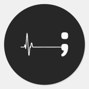 Adesivo Redondo Semicolon Heartbeat Flatline Suicídio Aw