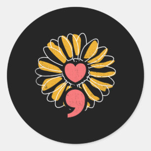 Adesivo Redondo Semicolon Sunflower Mental Health Força Esperança