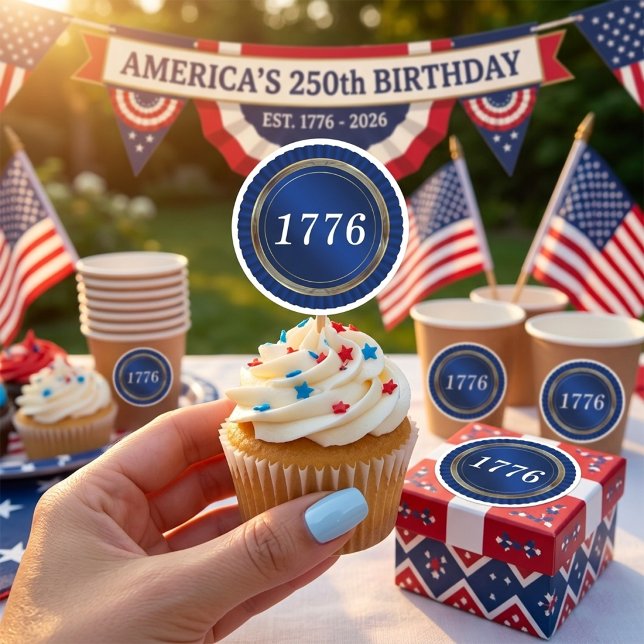 Adesivo Redondo Semiquincentenário do Aniversário de 250 anos da A (1776 America 250th Birthday Semiquincentennial Stickers)