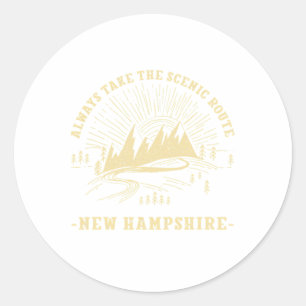 Adesivo Redondo Sempre Pegue a Rota Panorâmica New Hampshire Trilh
