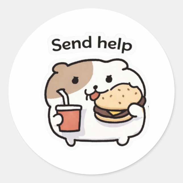 Adesivo Redondo Send Help Meme Sticker – Funny cute animal (Frente)