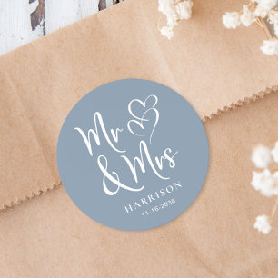 Adesivo Redondo Senhor e Senhora Dusty Blue Casamento