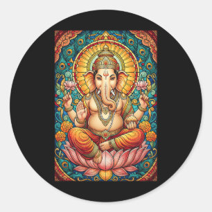 Adesivo Redondo Senhor Ganesha Vitral Hindu Deus Hinduísmo