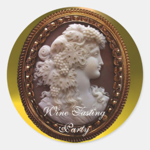 ADESIVO REDONDO SENHORA ANTIGA, UVAS E VINHAS DO VINHO BRANCO