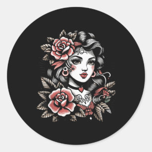 Adesivo Redondo Senhora cigana _ Amantes de tatuagem _ Estilo Vint