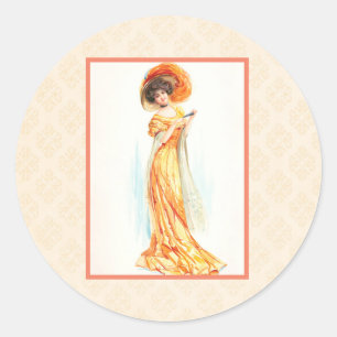 Adesivo Redondo Senhora com um vestido amarelo