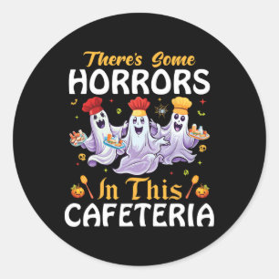 Adesivo Redondo Senhora do almoço Halloween Há alguns horrores nis
