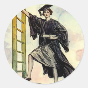 Adesivo Redondo Senhora Escada da graduação do vintage das