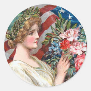 Adesivo Redondo Senhora Liberty_Sticker do vintage