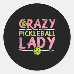 Adesivo Redondo Senhora louca do pickleball esporte engraçado de p