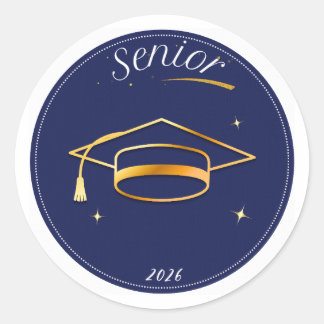 Adesivo Redondo Senior Class of 2026 Graduation Cap Round Sticker 