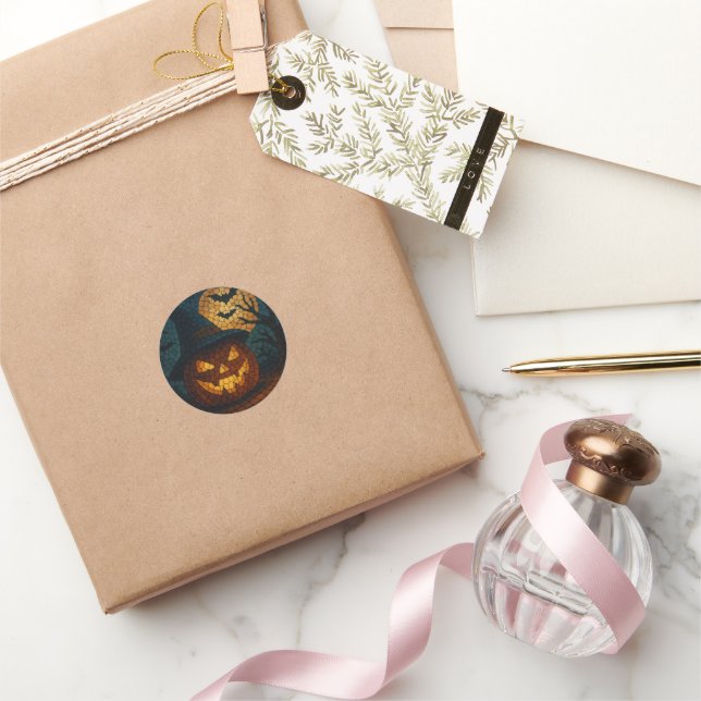 Adesivo Redondo Sensational Mosaic Pumpkin Halloween (Presentear)