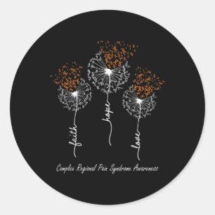 Adesivo Redondo Sensibilização CRPS Fé Esperança Amor Dandelion