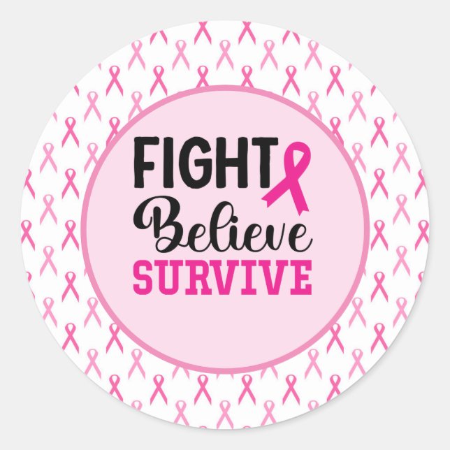 Adesivo Redondo Sensibilização do Cancer da Mama com Fita Rosa (Frente)