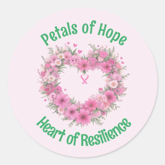 Adesivo Redondo Sensibilização do Cancer da mama Coração Floral (Frente)