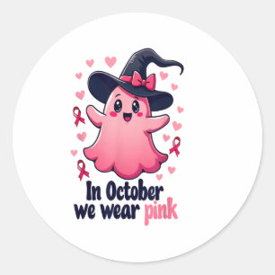 Adesivo Redondo Sensibilização do Cancer no Halloween Em Outubro N