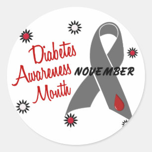 Adesivo Redondo Sensibilização para a diabetes Mês Cinza Faixa 1.1