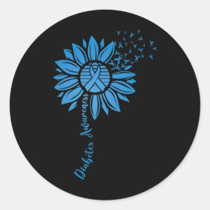 Adesivo Redondo Sensibilização para a diabetes Mês Sunflower Blue
