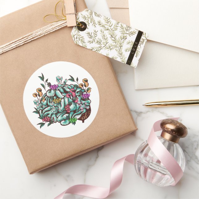 Adesivo Redondo Sensibilização para a Saúde Mental do Cérebro Huma (Presentear)