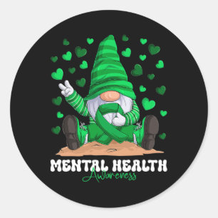 Adesivo Redondo Sensibilização para a saúde mental Mês Gnomo Verde