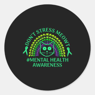 Adesivo Redondo Sensibilização para a saúde mental Não Stress Meow