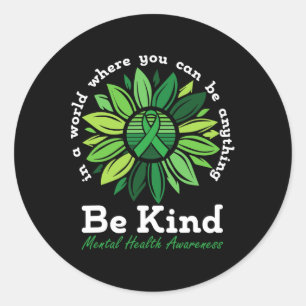 Adesivo Redondo Sensibilização para a saúde mental Sunflower Green