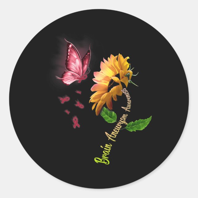 Adesivo Redondo Sensibilização para o neurismo dos Cérebros Sunflo (Frente)
