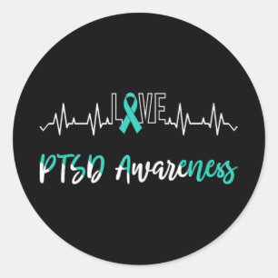 Adesivo Redondo Sensibilização Ptsd Amor Pulsação Fita Teal