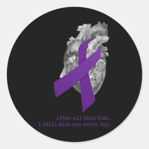 Adesivo Redondo Sensibilização Purple Ribbon Heart Miss Você