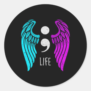Adesivo Redondo Sensibilização Suicida - Anjo Semi Colon Life
