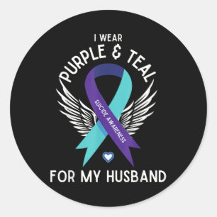 Adesivo Redondo Sensibilização Suicida Eu Visto Teal E Purple Para