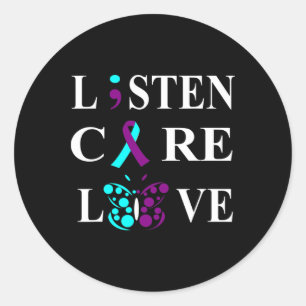 Adesivo Redondo Sensibilização Suicida Semicolão Roxo Fita Teal Gi