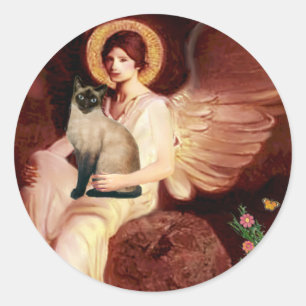 Adesivo Redondo Sentado Angel - Selo de focagem - gato siamês