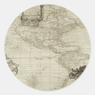 Adesivo Redondo Sepia Antiga Vintage Estados Unidos Mapa