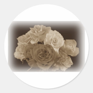 Adesivo Redondo Sepia Rose Bouquet