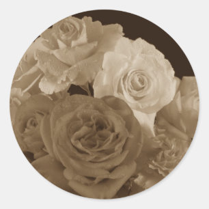 Adesivo Redondo Sepia Rose Bouquet