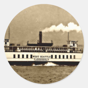 Adesivo Redondo Sepia Steamboat Ferry